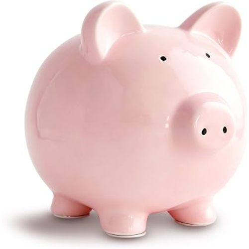 Large Piggy Bank for Adults Kids Girls Boys, 11” Ceramic Piggy Bank, Cute Pig Money Bank Coin Bank for Keepsakes Christmas Birthday Nursery Decor Baby Shower Pig Lovers Home Decor (Pink)