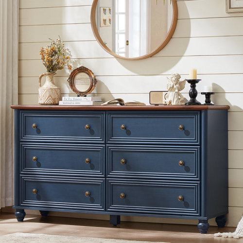 Latitude Run® 6 Drawers Dresser For Bedroom, Farmhouse 54" Wide Wood Dressers Chest Of Drawers, Vintage Design TV Stand, Rustic Storage Dresser Organizer With Metal Handle Closet For Living Room, Hallway & Reviews | Wayfair