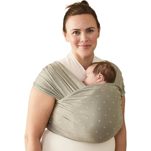 Ergobaby Aura Baby Wrap Carrier for Newborn 0-12 Months (8-25 lbs) - Soft Stretchy Infant Wrap Carrier with Hip-Healthy Positioning, Pre-Tied Design - Olive Diamond