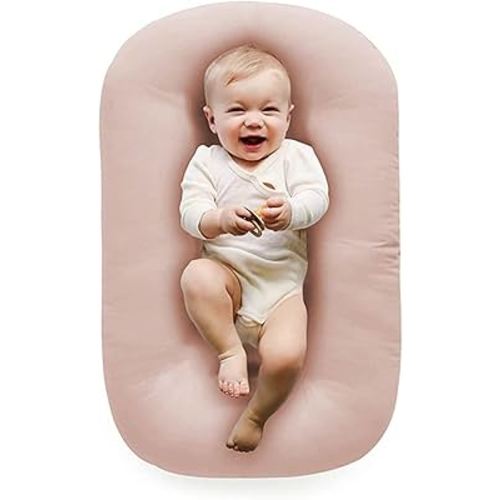 Baby Lounger Play Mat 100% Cotton,Soft & Breathable Tummy Time Mat for Newborn Infant 0-24 Months,Babies Essentials Gifts,Pink