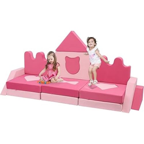 20Pcs Modular Kids Play Couch - Pink Kids Couch for Playroom Bedroom Living Rooms