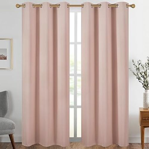 Diraysid Blush Pink Grommet Blackout Curtains for Bedroom Thermal Insulated Room Darkening Curtains Drapes, 42 x 84 inch, 2 Panels
