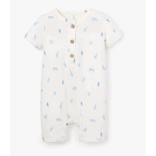 Blue Safari Print Organic Cotton Baby Romper – Elegant Baby