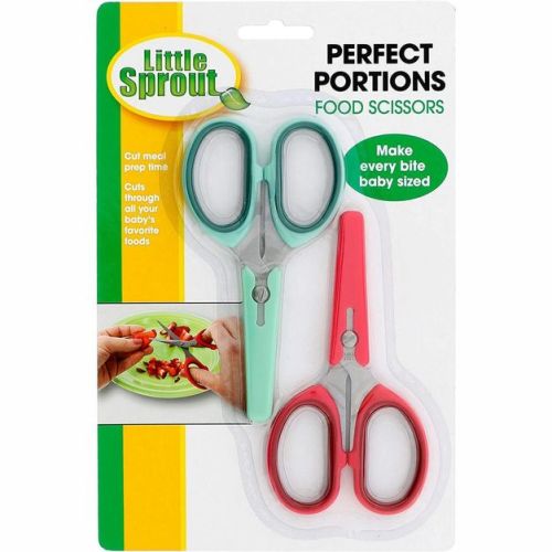 Baby Food Scissors 2 Pack w Covers- Parent Must-Have Safety Stainless Steel Shears to Make Every Bite Baby Sized and Safe- Portable For Babies &