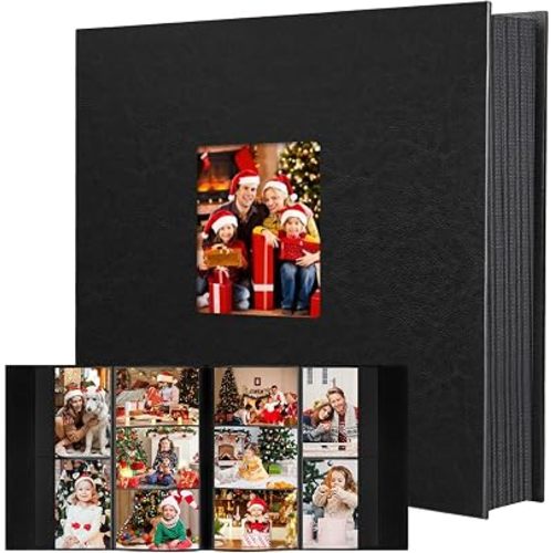 Aevdor Large Capacity 4x6 Photo Album, 1000 Photos, Leather Cover, Black