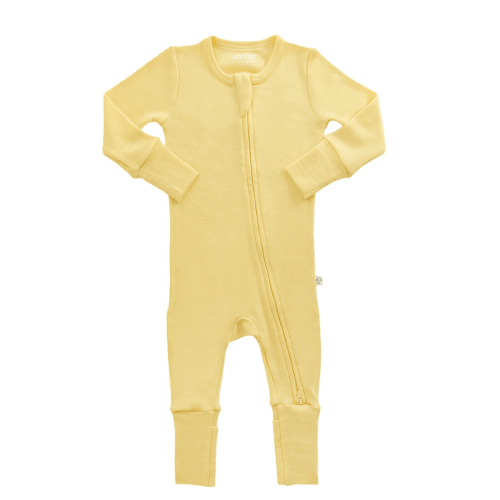 Convertible Baby Romper, Footless Pajamas, Merino Wool, Banana