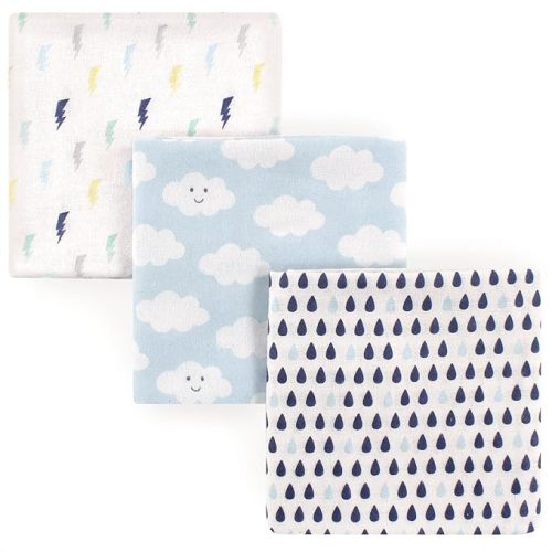 Luvable Friends Unisex Baby Cotton Flannel Receiving Blankets, Boy Clouds 3-Pack, One Size