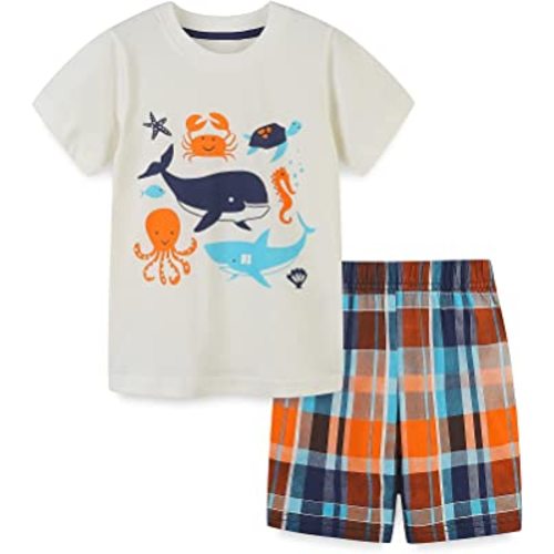 Bumeex Toddler Boy's Cotton Short Sleeve T-Shirt and Short Set 1-7Y