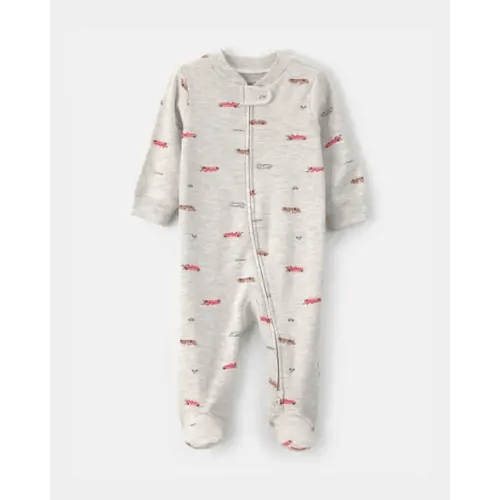 Baby Boy Race Car Cotton 2-Way Zip Sleep & Play Pajamas - Grey | Carter's