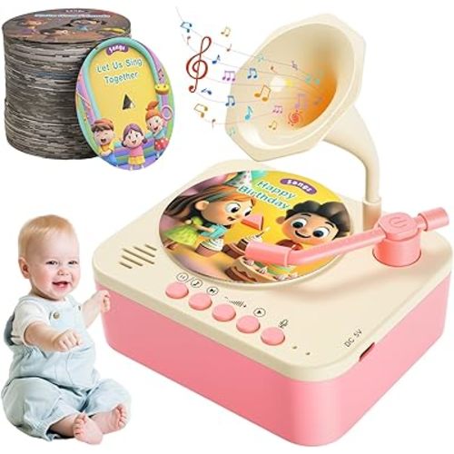 Kids Phonograph Toddler Record Player， with 96 Learning Cards, Early Education Machine Record Player Music Box Storyteller pop Speakers, Gift for Boys and Girls