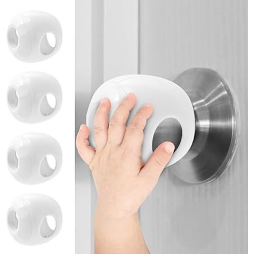 Child Safety Door Knob Covers 4 Pack Reusable Baby Proof Door Knob Locks Baby Proof Door Handle Protector for Kids Universal Fit Easy Grip Lockable Design No Tools Needed