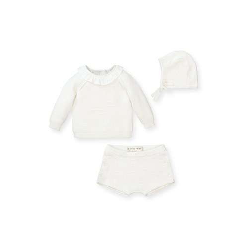 Baby Baby Organic Cotton Sweater, Bloomer, and Bonnet 3-Piece Set, 3-6M- Only 2 left, Soft White Sweater Set