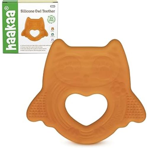 haakaa Silicone Owl Teether,Food-Grade Smiling Teething Toy for Infants, Soft Chew Toys for Babies, BPA Free, Toy for 3 Months+