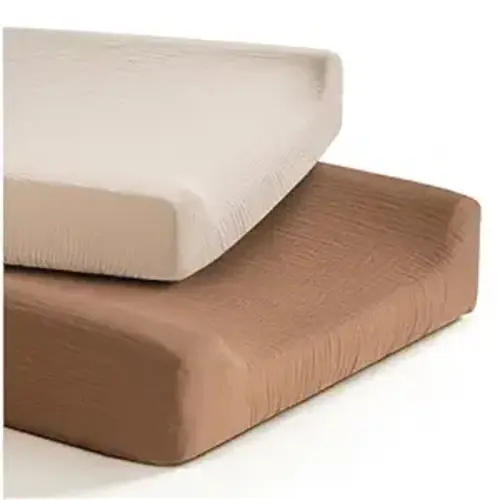 Konssy 2 Pack Muslin Changing Pad Cover for Baby Girls Boys 100% Cotton Fitted Diaper Changing Table Cover Set, Soft Changing Pad Sheets - Brown+Wheat