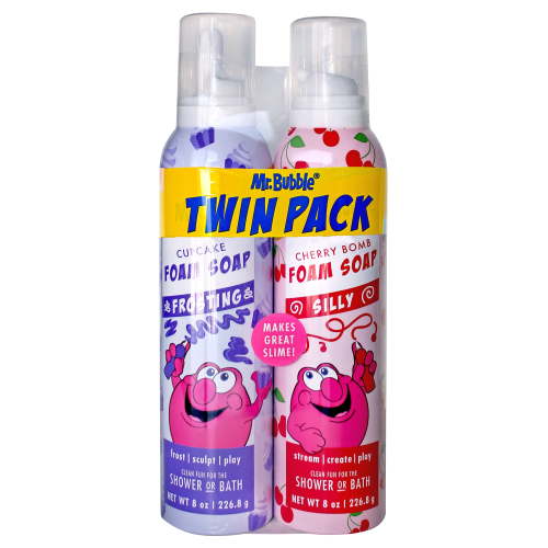Mr. Bubble Foam Soap Twin Pack with Frosting & Nozzles, Rotating Sensory Colors & Scents, 16 oz