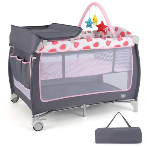 Infans 4 in 1 Baby Playard Portable Infant Nursery Center w/ Zippered Door Colorful