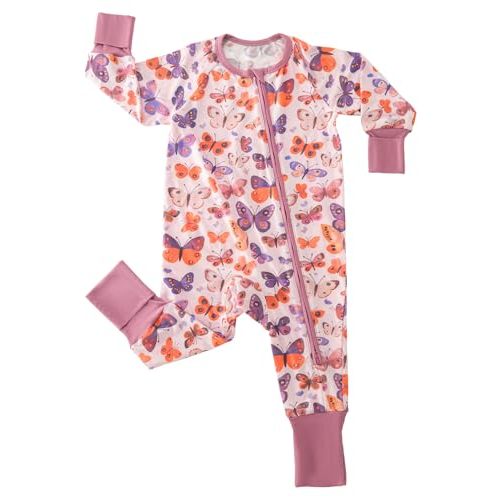 Baby Viscose Bamboo Footie Pajamas Buttery Soft Girls Zipper Sleeper | 2-Way Zipper, Baby Sleep & Play Pjs Fold-Over Mittens & Foot Cuffs with Grips, All-Season Breathable Tagless Convertible 0-3T
