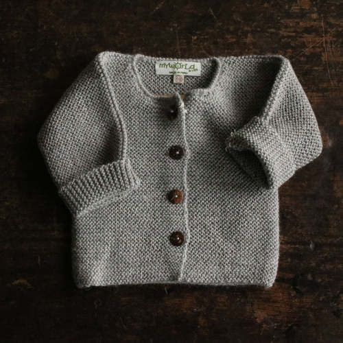 Baby Handknit Alpaca Cardigan - Light Grey