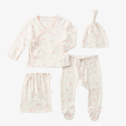 Pink Swan Print Organic Cotton Pointelle Layette 3 Pc Gift Set – Elegant Baby
