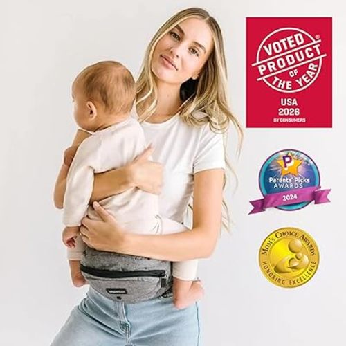 Tushbaby Original Hip Seat Baby Carrier for Babies & Toddlers up to 45 lbs, Safety Certified, Lightweight No-Foam Design with Storage, Grey
