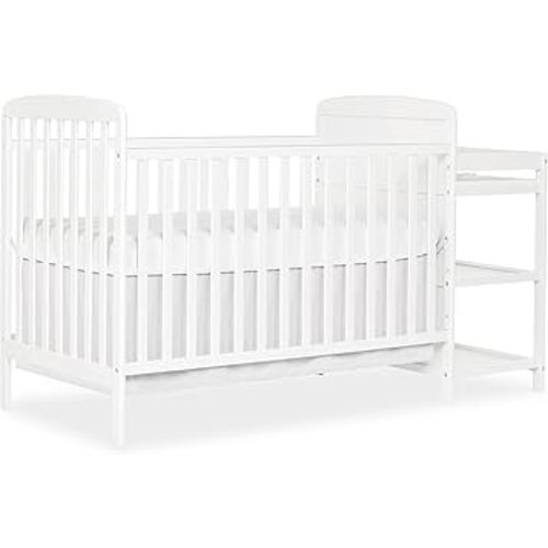 Dream On Me Anna 3-in-1 Convertible Full-Size Baby Crib & Changer with Storage in White, GreenGuard Gold & JPMA, Pinewood, Converts to Day & Toddler Bed, 3 Mattress Heights, 1″ Changing Pad