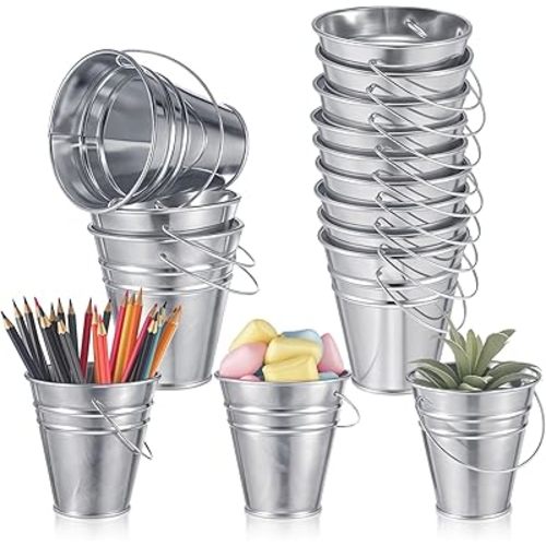 Sadnyy 12 Pcs 3.5 Inch Small Metal Buckets with Handle, Mini Metal Pail Tin Galvanized Pail Container for Crayon Storage Wedding Table Decorations Trick or Treat Flower Plant Party Gift (Silver)