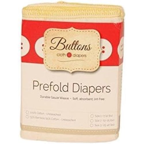 Buttons Diapers – 100% Unbleached Cotton Organic Prefolds – 6 Pack Baby Cloth Diaper Natural Premium Eco-Friendly Antimicrobial (4x8x4) (Size 1)