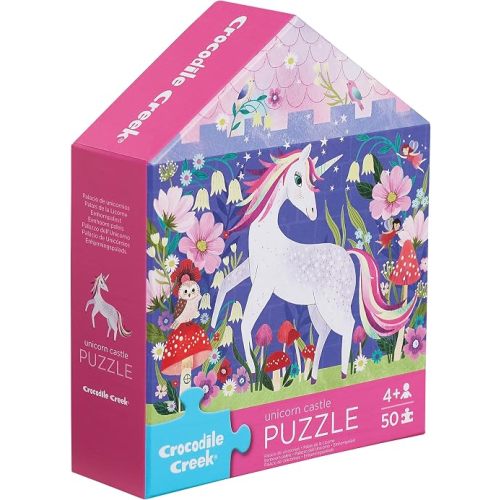 Crocodile Creek Jigsaw Puzzle, 50 Piece for Kids 3 Years and Up, Heavy-Duty House Shaped Box for Storage, Finished Puzzle Size 12 x 15 inches, Unicorn Castle