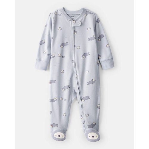 Baby Otter Print 100% Cotton Long-Sleeve Snug Fit Sleep & Play Pajamas - Blue 3M