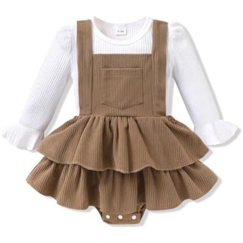 YOUNGER TREE Baby Girl Romper Corduroy Overall Skirt Set Fall Winter Outfit