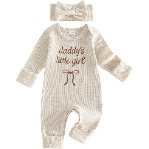 allshope Infant Baby Girl Fall Outfit Sweatshirt Romper Daddy Little Girl Embroidery Jumpsuit Bodysuit Newborn Waffle Clothes