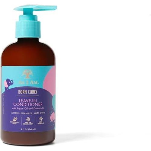 As I Am Born Curly Leave-In Conditioner Baby & Kids 8 oz - with Argan Oil & Calendula - Daily Moisture, Easy Detangling & Reduced Breakage - Vegan & Cruelty Free