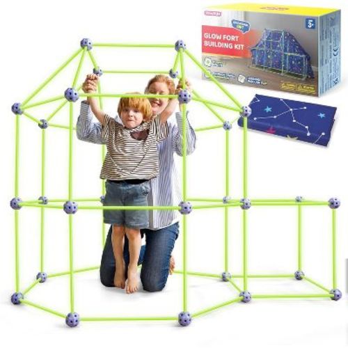 Joyfy Fort Building Kit, Glow In The Dark Building Toys For Kids Indoor Outdoor Play, DIY Castle Tunnels With Rods/Balls Gift For Boys/Girls Aged 3-12