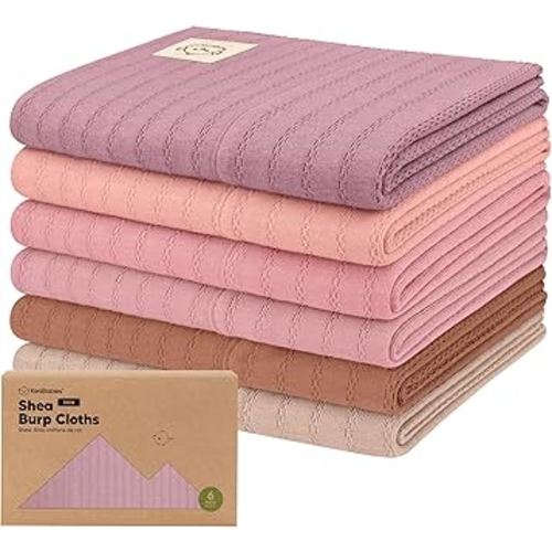 KeaBabies Organic Cotton Burp Cloths Baby Girl, Boy - 6-Pack Large Burping Clothes for Babies, Spit Up Rags, Super Soft & Absorbent Newborn Wash Towels, Gender Neutral, Non-Shrink (Stria, Mauve)