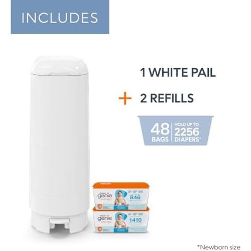 Diaper Genie Signature Pail Gift Set with 2 Easy Roll Refills, 48 bags