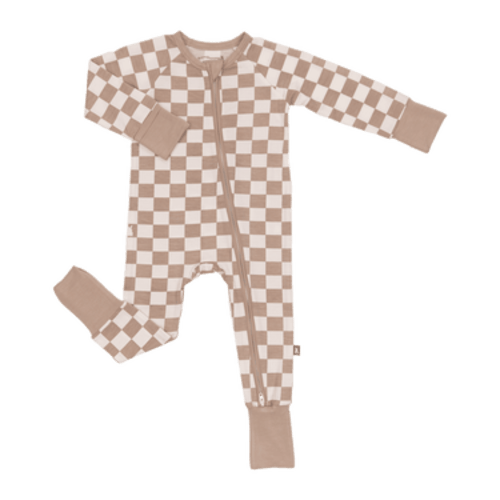 Bumbunny Baby | Convertible Footed Romper in Toffee Check