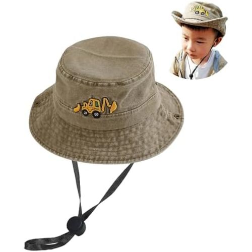 Excavator Toddler Baby Bucket Hats for Kids UV Protection Beach Hat Kids Camping Fishing Hat for Boy 2-8 Years