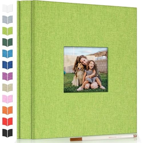 Photo Album Self Adhesive Scrapbook Album for 3x5 4x6 5x7 8x10 Pictures,40 Pages Linen Cover with Display Window DIY Photo Book,Ideal Gifts for Family Travel Wedding Baby
