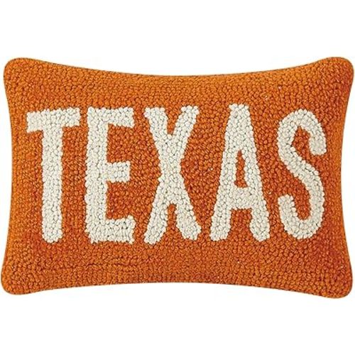 Peking Handicraft 30TG512C12OB Poly Filled Hook Throw Pillow, 12-inch Length, Wool and Cotton (Texas Orange and White)