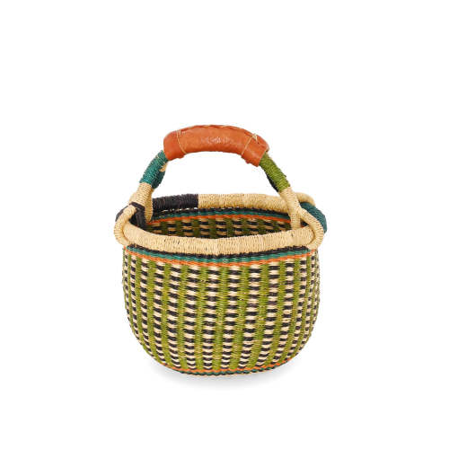 One of a Kind Colorful Baby Bolga Basket - Olive Stripe