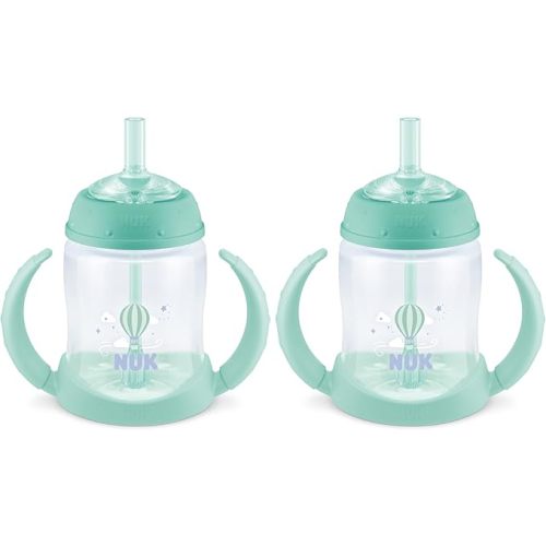 NUK Learner Straw Cup, 5oz, 2-Pack - Toddler Sippy Cup with Soft Straw for Easy Drinking, Suitable for Ages 8 Months and Up, Green