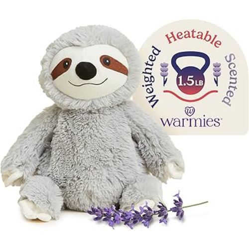 warmies Microwavable & Weighted Stuffed Animals, Gray Sloth - Heated Stuffed Animal Plushie for Warmth & Comfort - Cute Soft Plush Toys for Adults & Children (Boys, Girls, Babies & Toddlers)