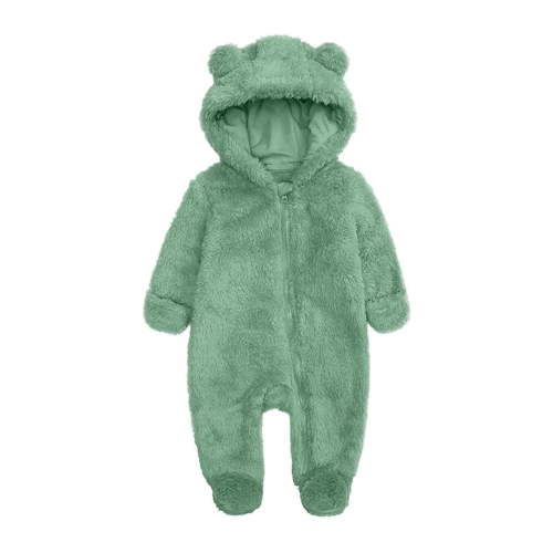 Kovlvoll Newborn Baby Girl Boy Clothes Fuzzy Rompers Zipper Hooded Long Sleeve Solid Color Infant Winter Warm Jumpsuit