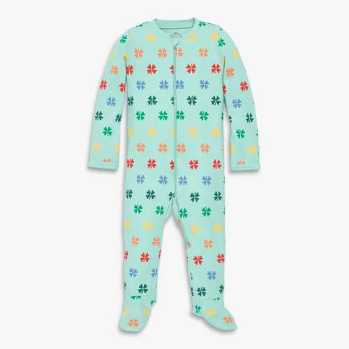 Baby organic zip footie in rainbow clovers | Primary.com