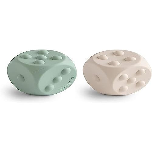 mushie Silicone Dice Press Toy | Baby Sensory Play for 10+ Months (Cambridge Blue/Shifting Sand)
