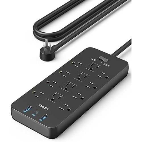 Anker Power Strip with 2100J Surge Protector, Outlet Extender, 20W, 12 AC