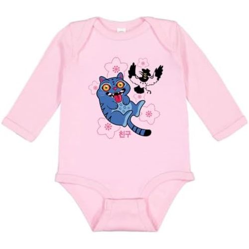 Silly Blue Cat and Crow Long Sleeve Baby Infant Bodysuit