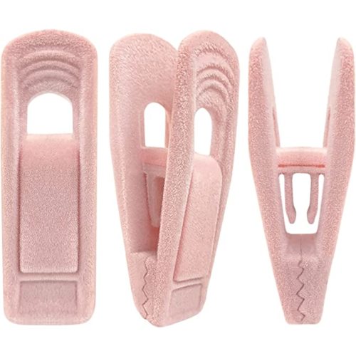 Light Pink Velvet Hangers Clips 20 PCS, Non-Slip Velvet Clip for Pant Skirt Velvet Hangers, Strong Flocking Hangers Clips