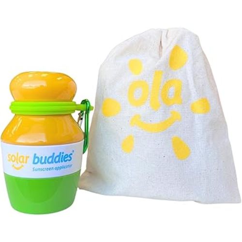 Green Bag Bundle Set For Solar Buddies Refillable Roll On Sunscreen Suncream Applicator Bag Bundle With Applicator Carabina Clip For Families, Kids, Adults, Travel Set