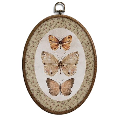 Vintage Butterfly Oval Wall Art, Neutral Antique Butterfly Sketch Oval Framed Wall Art, Waterproof Cottage Core Home Decor for Western Farmhouse Bedroom Living Room, Home Retro Decor Products, 13